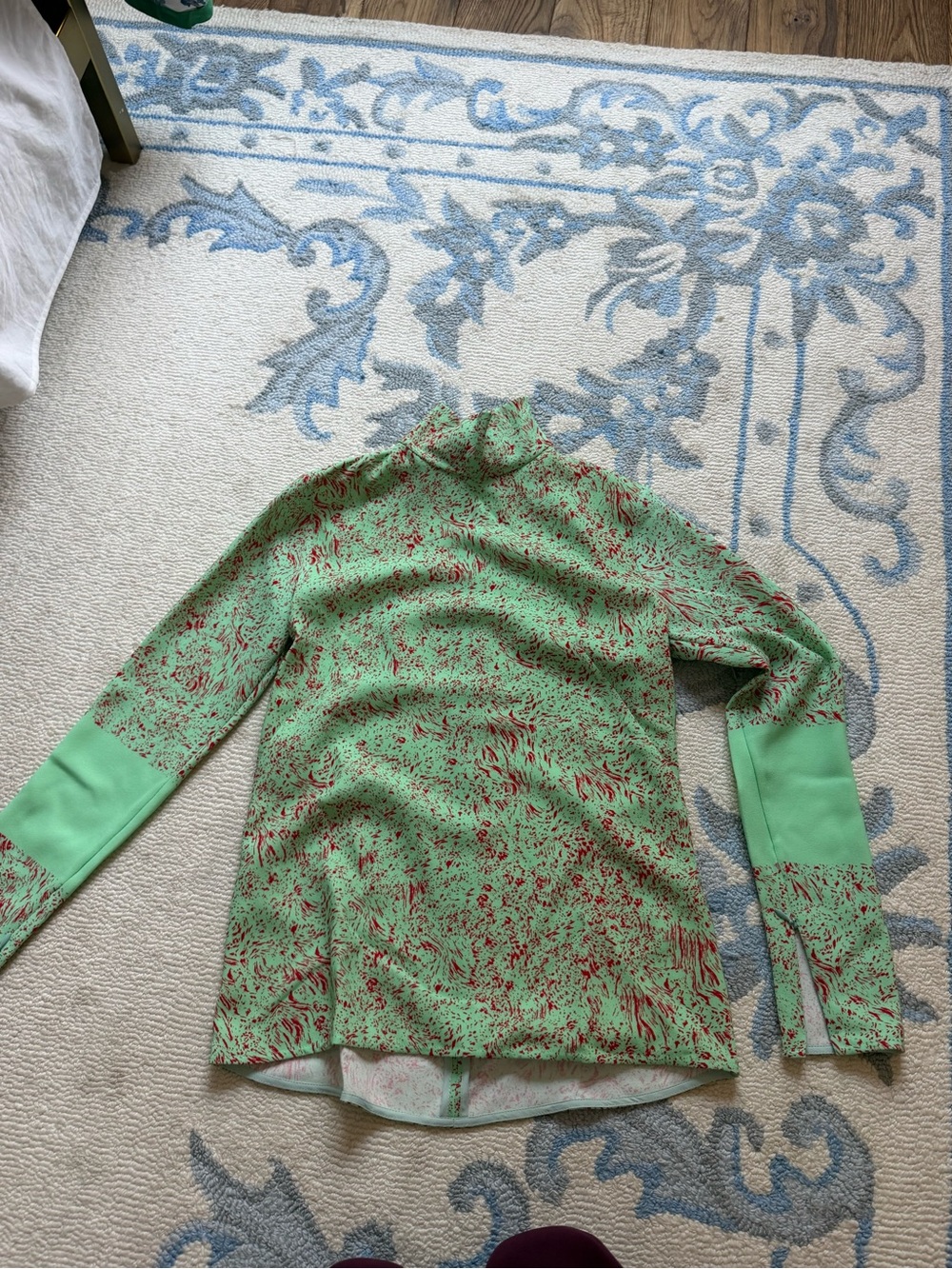 Victoria Beckham Mint Green Top with Red Abstract Print